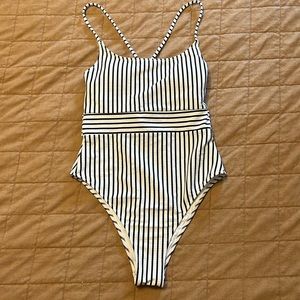 White + black striped one piece